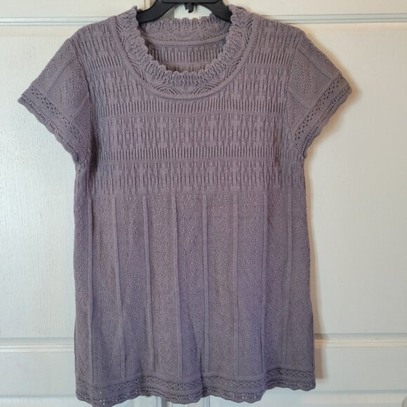 Gray Purple Crochet Knit Babydoll Top - Picture 1 of 5